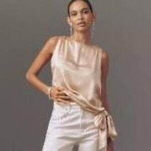 Silky Tie-Waist Shell Top in Blush